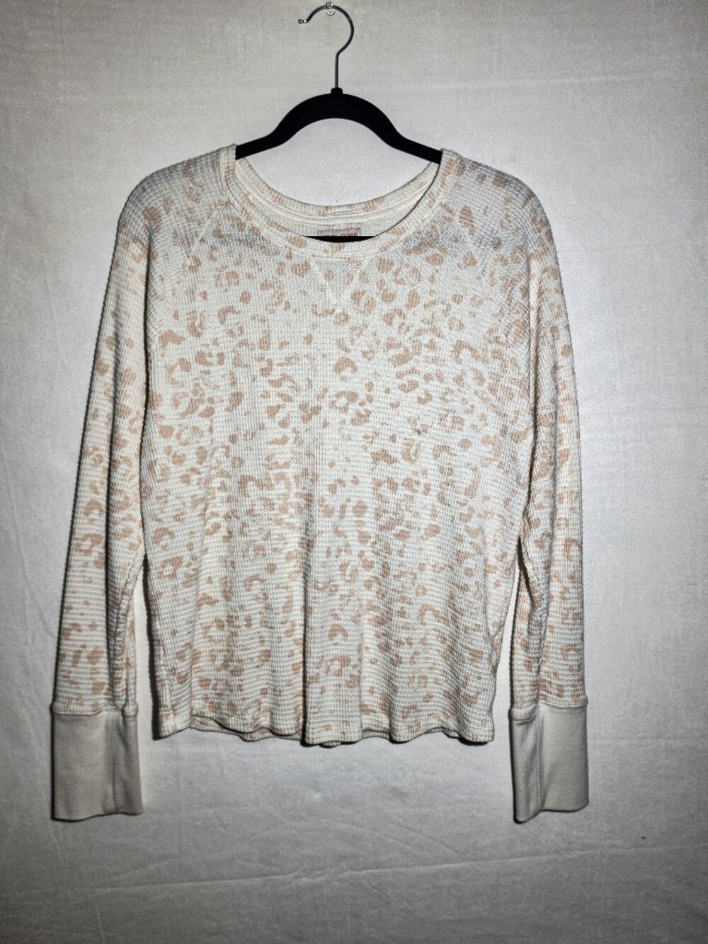XL Knox Rose Target Leapord Waffle Knit thermal long sleeve cream pink